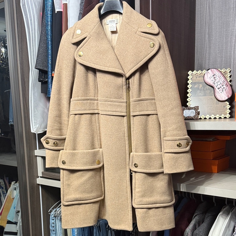 Sonia Rykiel Tan Wool Coat with Gold Accents